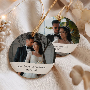 Eerste kerst als getrouwd paar 2 foto gepersonalis keramisch ornament