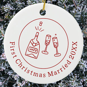 Eerste kerst als getrouwd paar leuk feest Doodle Keramisch Ornament