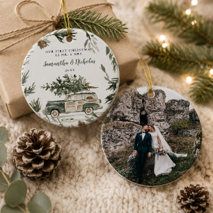 Eerste kerst als getrouwd paar waterverf foto keramisch ornament
