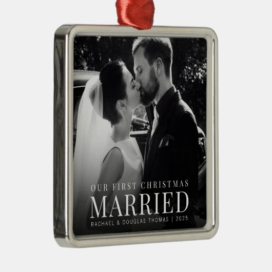 Eerste kerst als getrouwd stel | Aangepaste foto v Metalen Ornament (Rechts)