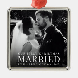 Eerste kerst als getrouwd stel | Aangepaste foto v Metalen Ornament