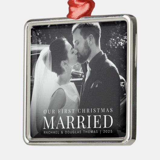 Eerste kerst als getrouwd stel | Aangepaste foto v Metalen Ornament (Links)