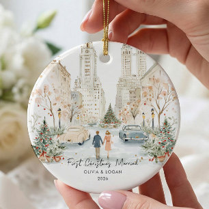 Eerste kerst als getrouwd stel in NYC Keramisch Ornament