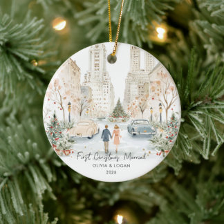 Eerste kerst als getrouwd stel in NYC Keramisch Ornament