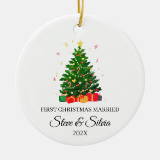 Eerste kerst als getrouwd stel keramisch ornament