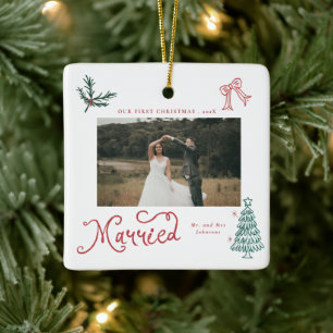Eerste kerst als getrouwd stel meneer en mevrouw F Keramisch Ornament