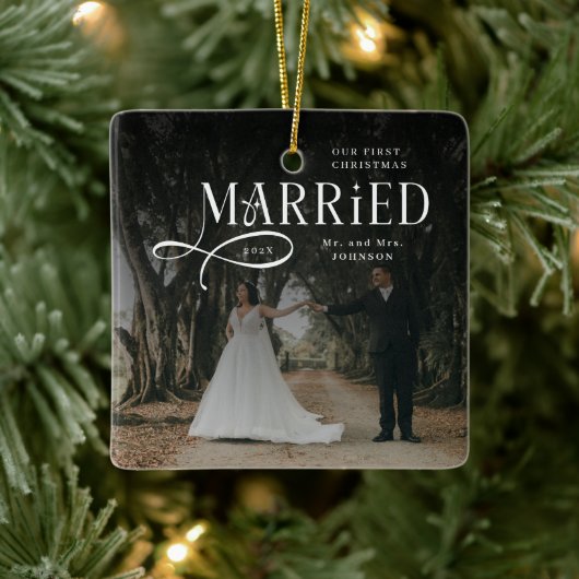 Eerste kerst als getrouwd stel Mijnheer en Mevrouw Keramisch Ornament (Boom)