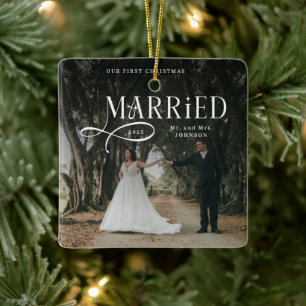 Eerste kerst als getrouwd stel Mijnheer en Mevrouw Keramisch Ornament
