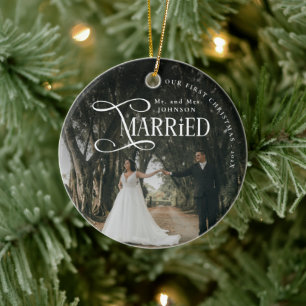 Eerste kerst als getrouwd stel Mijnheer en Mevrouw Keramisch Ornament