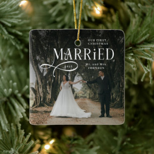 Eerste kerst als getrouwd stel Mijnheer en Mevrouw Keramisch Ornament