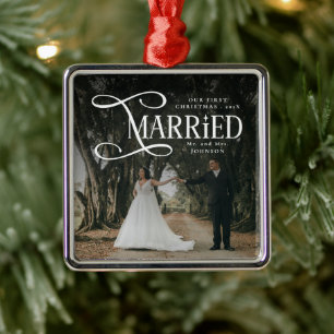 Eerste kerst als getrouwd stel Mijnheer en Mevrouw Metalen Ornament