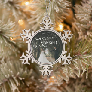 Eerste kerst als getrouwd stel Mijnheer en Mevrouw Tin Sneeuwvlok Ornament