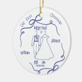 Eerste kerst als getrouwd stel Nieuwgetrouwd Keramisch Ornament (Links)