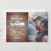 Eerste kerst als getrouwd stel Truck Houten Foto Feestdagenkaart (Voorkant)