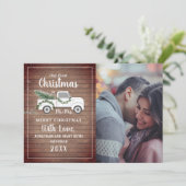 Eerste kerst als getrouwd stel vrachtwagen houten  feestdagenkaart (Staand voorkant)
