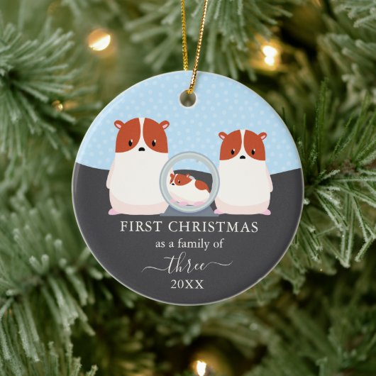 Eerste kerst als gezin van 3 Hamster dier Keramisch Ornament (Boom)