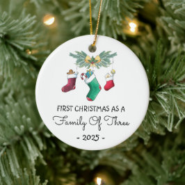 Eerste kerst als gezin van drie 2025 keramisch ornament