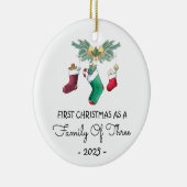 Eerste kerst als gezin van drie 2025 keramisch ornament (Rechts)