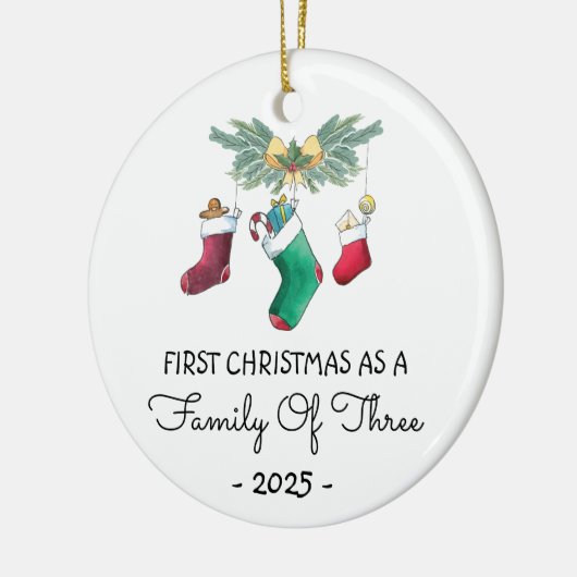 Eerste kerst als gezin van drie 2025 keramisch ornament (Links)