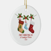 Eerste kerst als gezin van drie 2025 | Schattig Keramisch Ornament (Rechts)