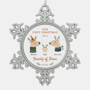 Eerste kerst als gezin van drie tin sneeuwvlok ornament