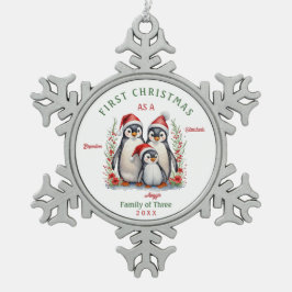 Eerste kerst als gezin van drie tin sneeuwvlok ornament