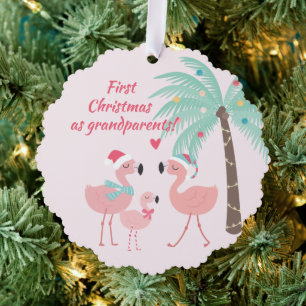 Eerste kerst als grootouder Cute Santa Flamingo Ornament Kaart