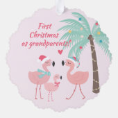 Eerste kerst als grootouder Cute Santa Flamingo Ornament Kaart (Achterkant)