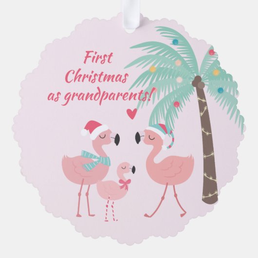 Eerste kerst als grootouder Cute Santa Flamingo Ornament Kaart (Achterkant)