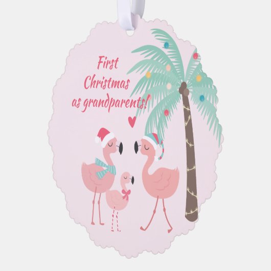 Eerste kerst als grootouder Cute Santa Flamingo Ornament Kaart (Links)