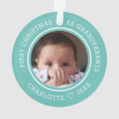 Eerste kerst als grootouders 2 Foto Blauwgroen Ornament (achterkant)