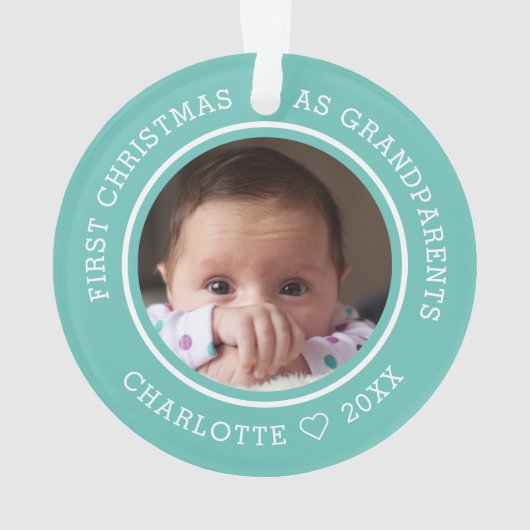 Eerste kerst als grootouders 2 Foto Blauwgroen Ornament (achterkant)