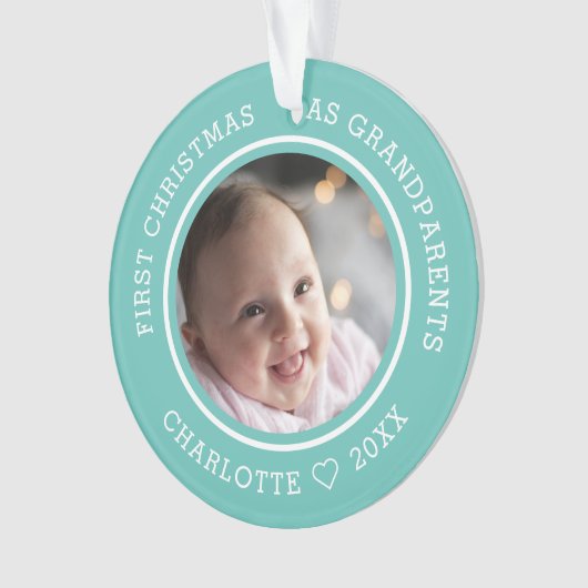 Eerste kerst als grootouders 2 Foto Blauwgroen Ornament (voorkant)