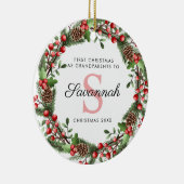 Eerste kerst als grootouders Bloemenkrans Keramisch Ornament (Rechts)