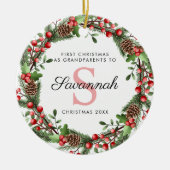 Eerste kerst als grootouders Bloemenkrans Keramisch Ornament (Voorkant)