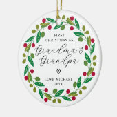 Eerste kerst als grootouders boomdecoratie keramisch ornament (Links)