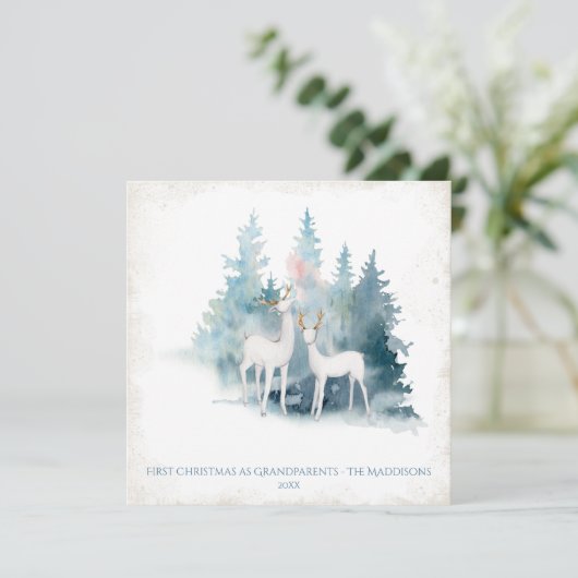 Eerste kerst als grootouders Forest Deer Feestdagenkaart (Staand voorkant)