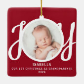 Eerste kerst als grootouders Foto Red Keepsake Keramisch Ornament (Achterkant)