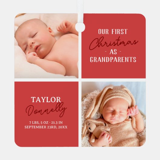Eerste kerst als grootouders Foto rood Metalen Ornament (Achterkant)