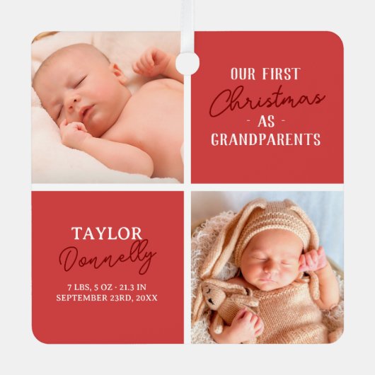 Eerste kerst als grootouders Foto rood Metalen Ornament (Voorkant)