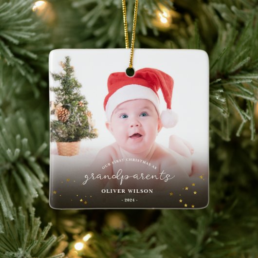 Eerste kerst als grootouders kerstgezin keramisch ornament (Boom)