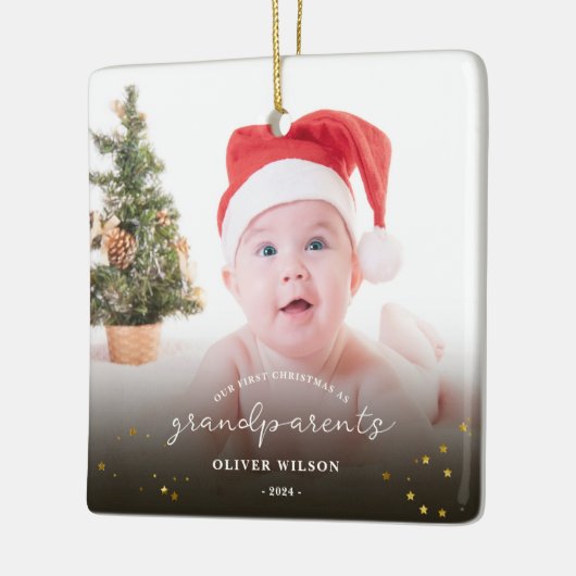 Eerste kerst als grootouders kerstgezin keramisch ornament (Links)