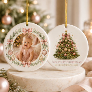 Eerste kerst als grootouders meisje strik foto keramisch ornament