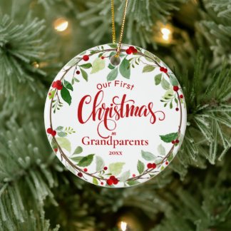 Eerste kerst als grootouders Red Holly Keramisch Ornament