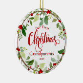 Eerste kerst als grootouders Red Holly Keramisch Ornament (Rechts)