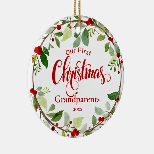 Eerste kerst als grootouders Red Holly Keramisch Ornament (Rechts)