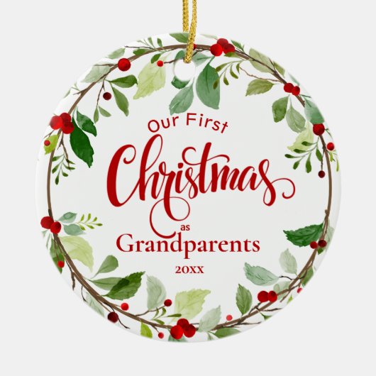 Eerste kerst als grootouders Red Holly Keramisch Ornament (Voorkant)