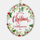 Eerste kerst als grootouders Red Holly Keramisch Ornament (Links)