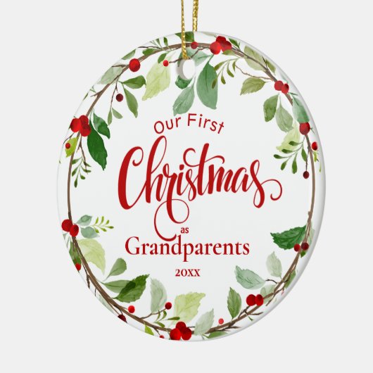 Eerste kerst als grootouders Red Holly Keramisch Ornament (Links)