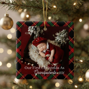 Eerste kerst als grootouders Rood geruit foto Keramisch Ornament